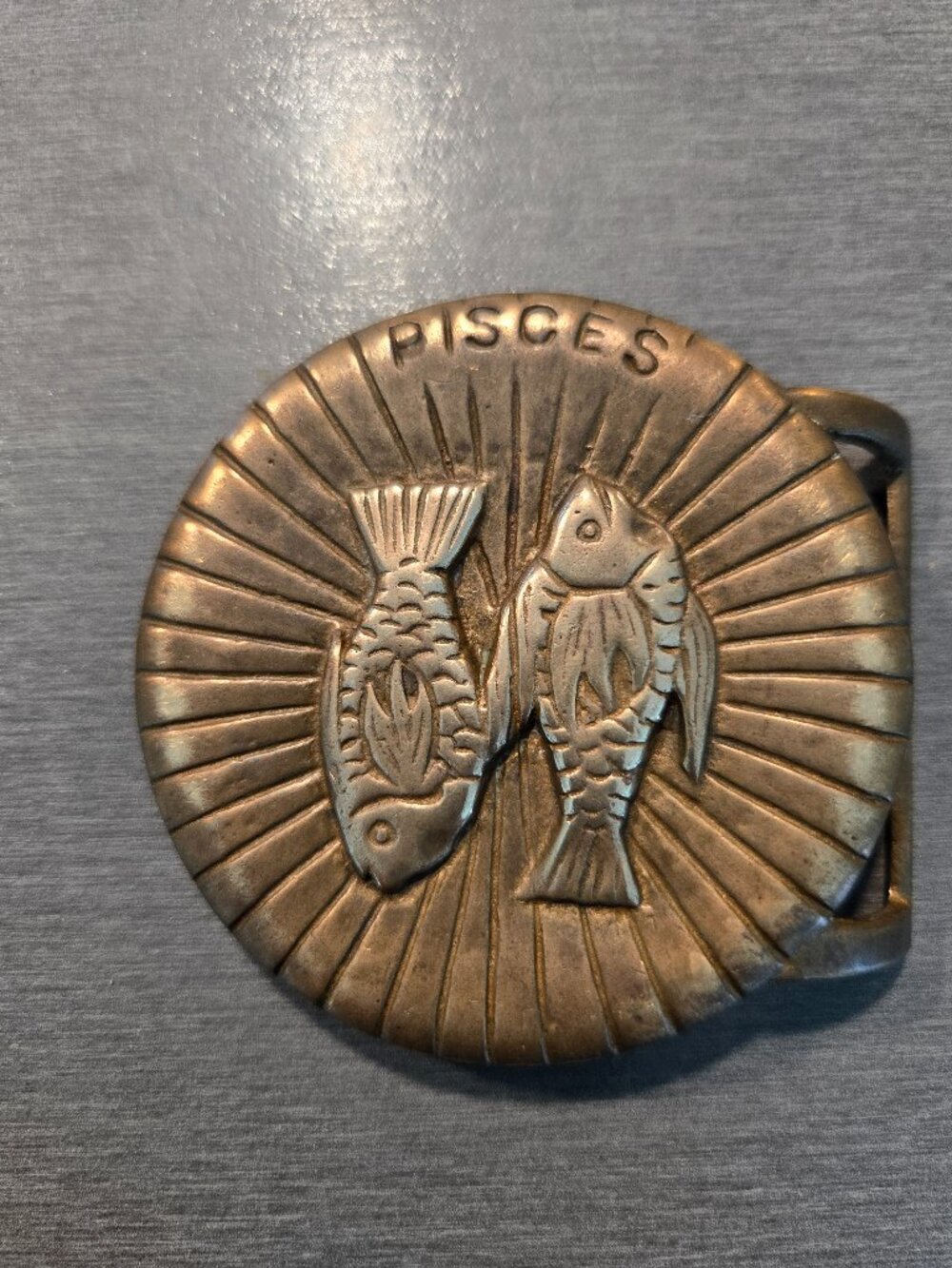 Vintage Pisces brass belt buckle